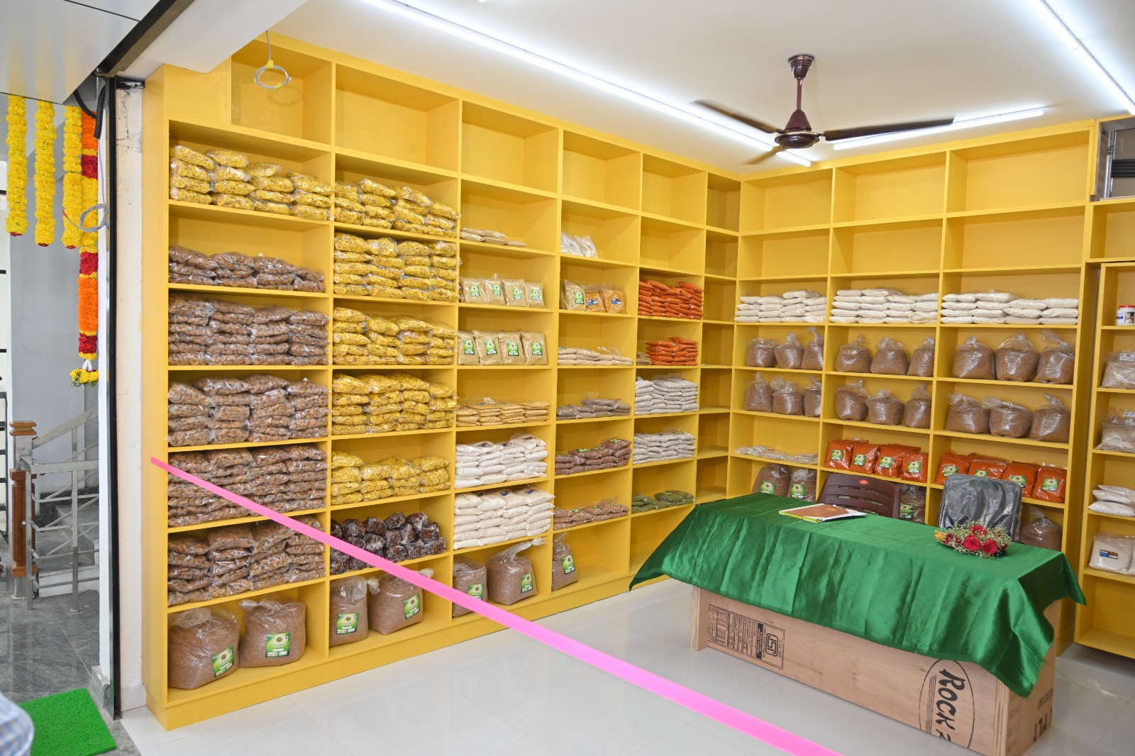 Shelves of packed produce in the company's new store